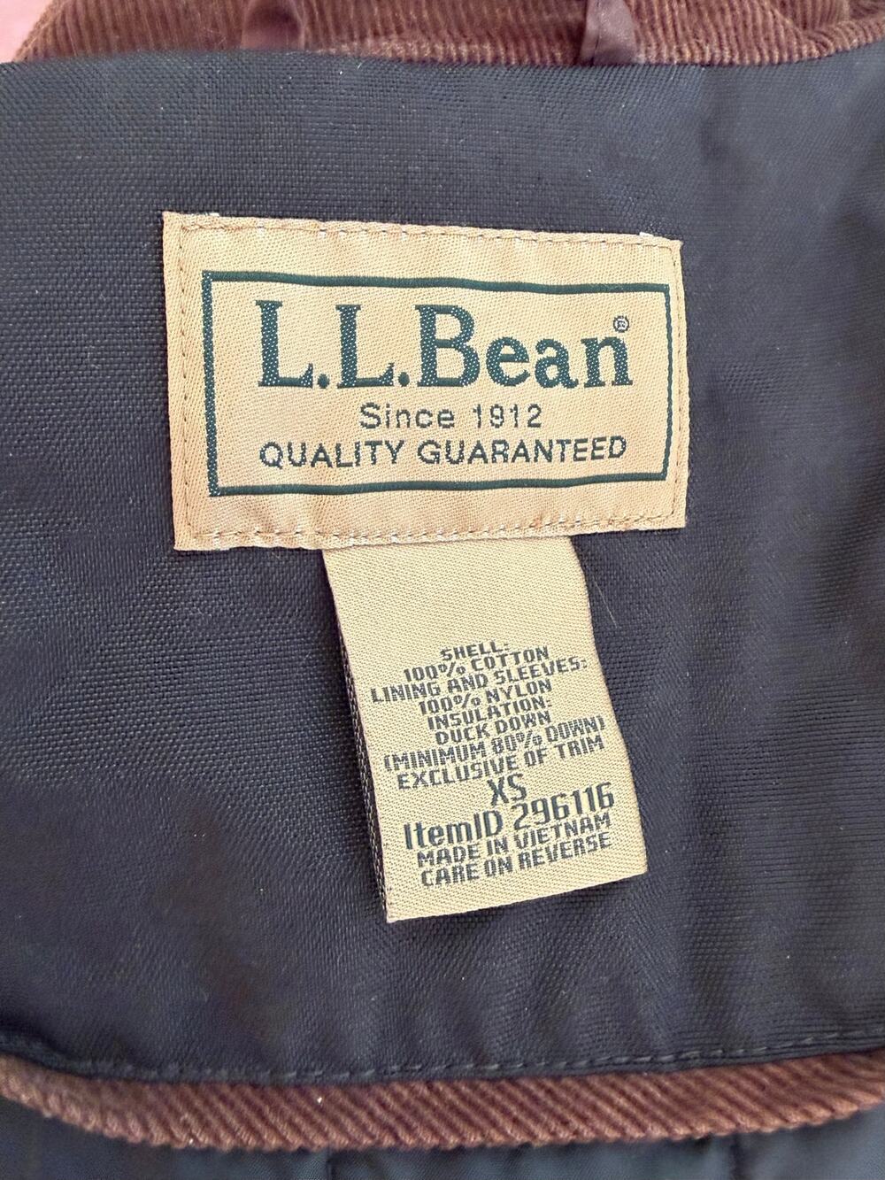 L.L Bean Brown Purple Quilted Barn Chore Coat Jacket Corduroy Collar